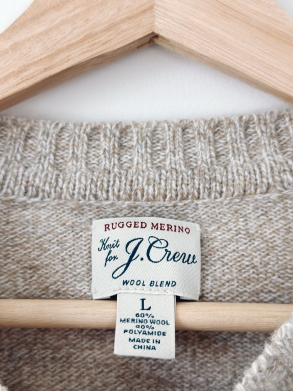 J.Crew Men's Crewneck Sweater in Oatmeal Merino Wool - Picture 3 of 3